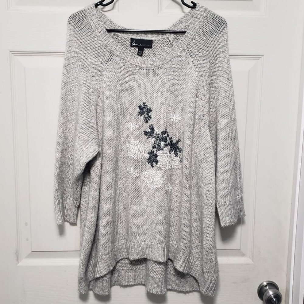 Lane Brayant Women;s Gray 3/4 Sleeve Round Neck Pullover Sweater Size 18/20
